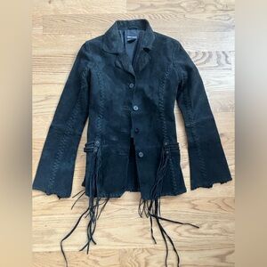Wet Seal Black Women's Western Suede Blazer Jacket with Stitching Fringe Detail